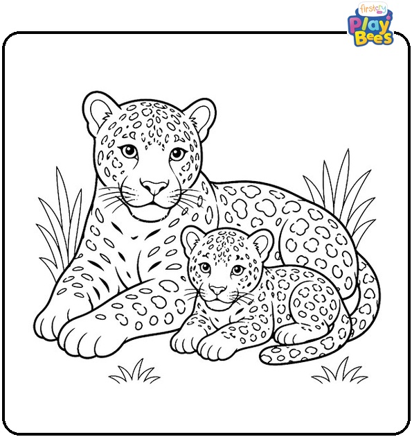 Mother and Baby Jaguar Coloring Page