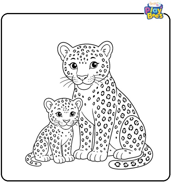 Mother and Baby Leopard Coloring Page Mother and Baby Leopard Coloring Page