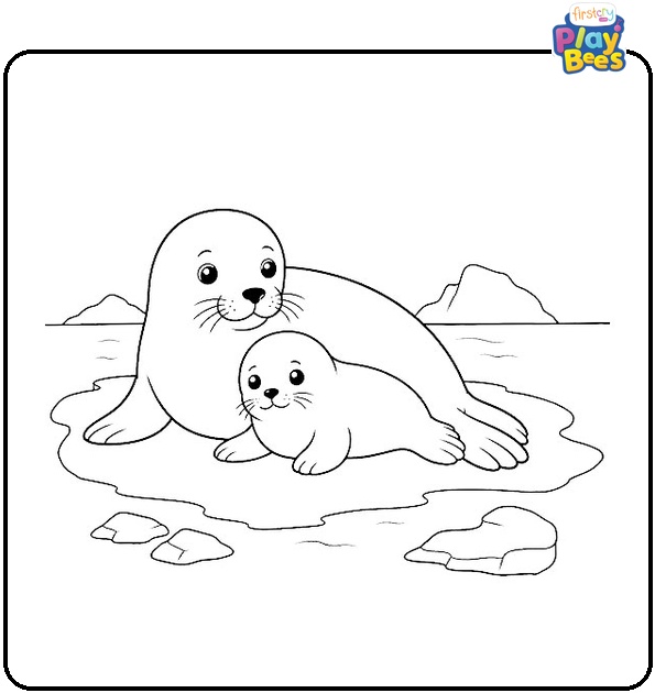 Mother and Baby Seal Coloring Page