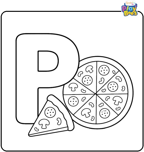 P is for Pizza Coloring Page