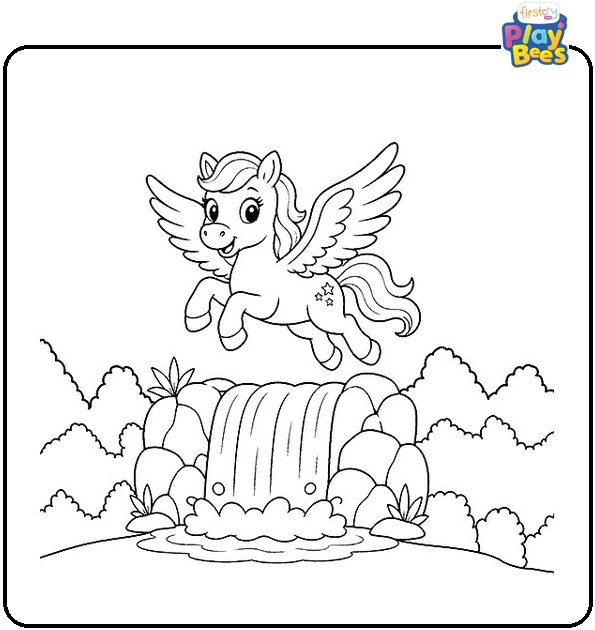 Pegasus Over Waterfall Coloring Page Pegasus Over Waterfall Coloring Page