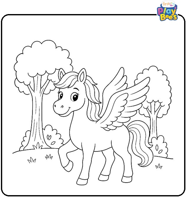 Pegasus in Forest Coloring Page Pegasus in Forest Coloring Page