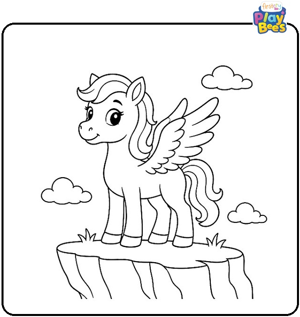Pegasus on Cliff Coloring Page Pegasus on Cliff Coloring Page