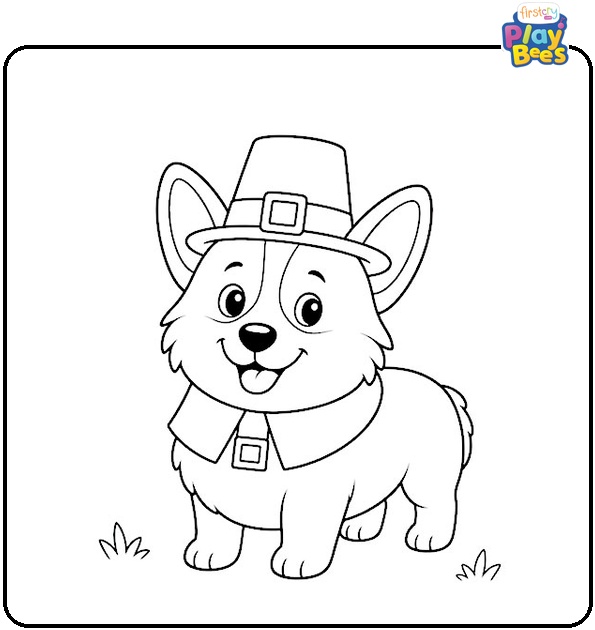Pilgrim Corgi Coloring Page