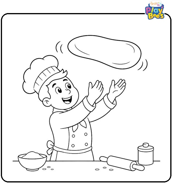 Pizza Chef Tossing Dough Coloring Page