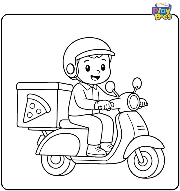 Pizza Delivery Scooter Coloring Page