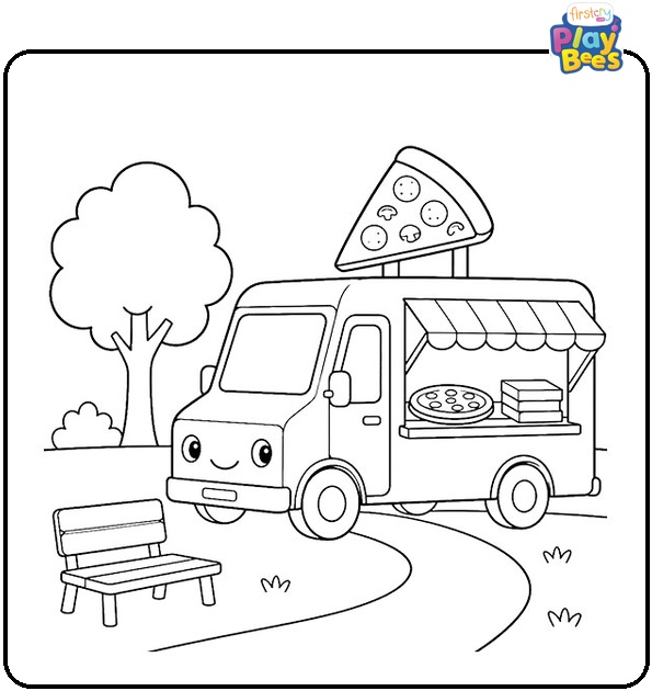 Pizza Food Truck at Park Coloring Page