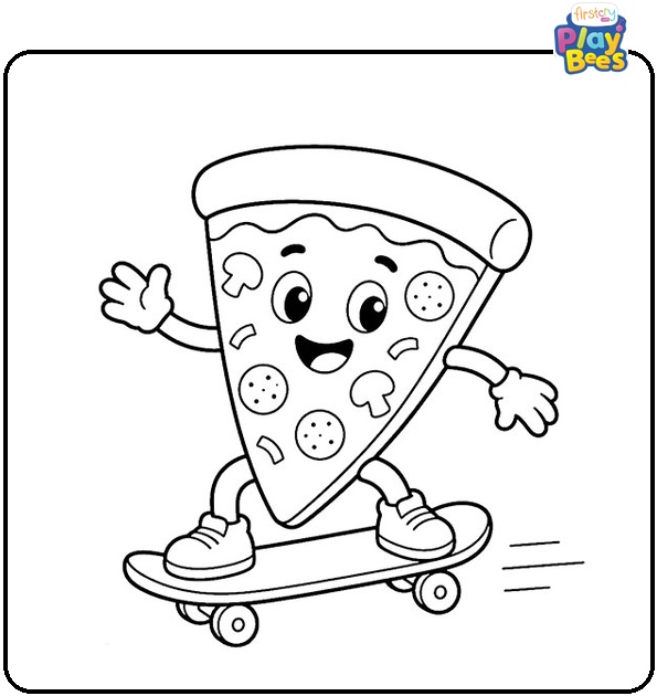 Pizza Slice Skateboarding Coloring Page