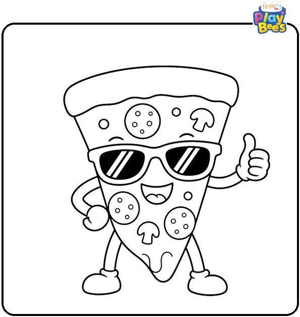 Pizza Slice with Sunglasses Coloring Page