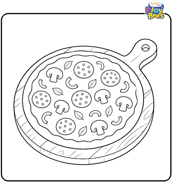 Pizza on Wooden Board Coloring Page
