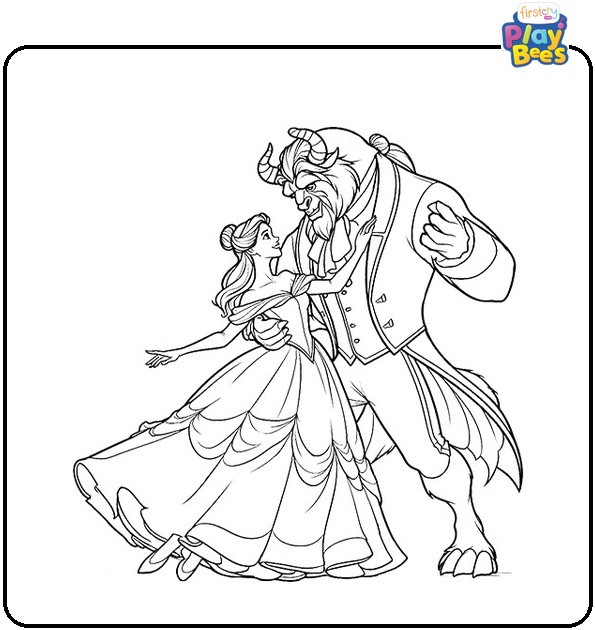 Princess Belle Dancing With Adam The Beast Coloring Page Princess Belle Dancing With Adam The Beast Coloring Page