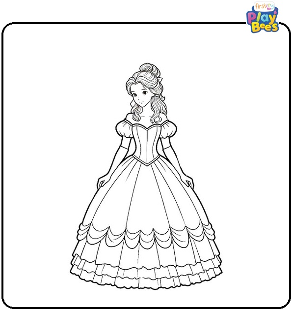 Princess Belle In Her Stunning Gown Coloring Page Princess Belle In Her Stunning Gown Coloring Page