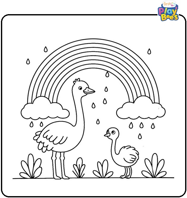 Rainbow And Ostrich Coloring Page
