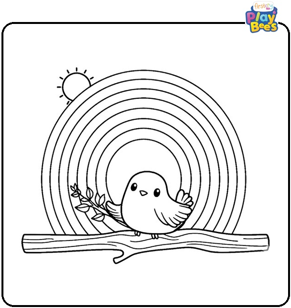 Rainbow and Bird Coloring Page