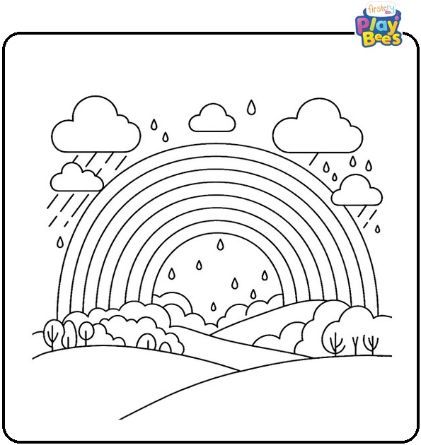 Rainbow And Rain Coloring Page