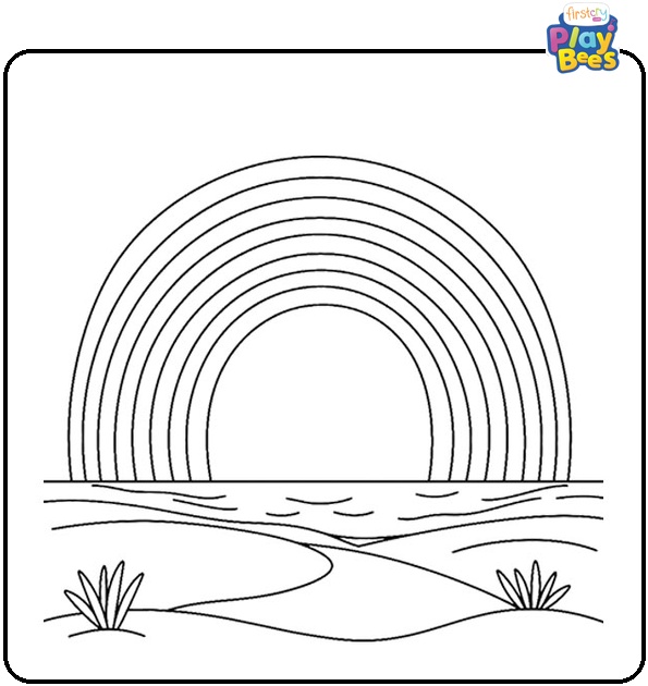 Rainbow on a Sandy Beach Coloring Page