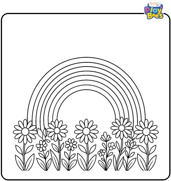 Rainbow with Flowers Coloring Page