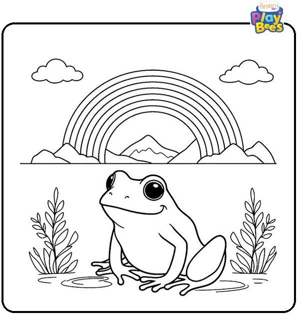 Rainbow with Frog Coloring Page
