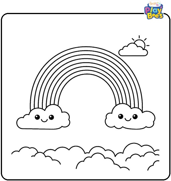 Rainbow With Smiling Clouds Coloring Page