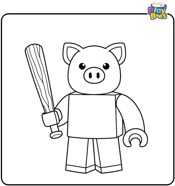 Roblox Piggy Holds a Bat Coloring Page