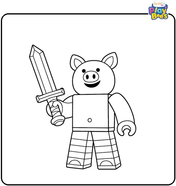 Roblox Piggy Holds a Sword Coloring Page