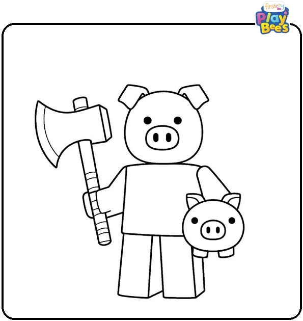 Roblox Piggy Holds an Axe Coloring Page