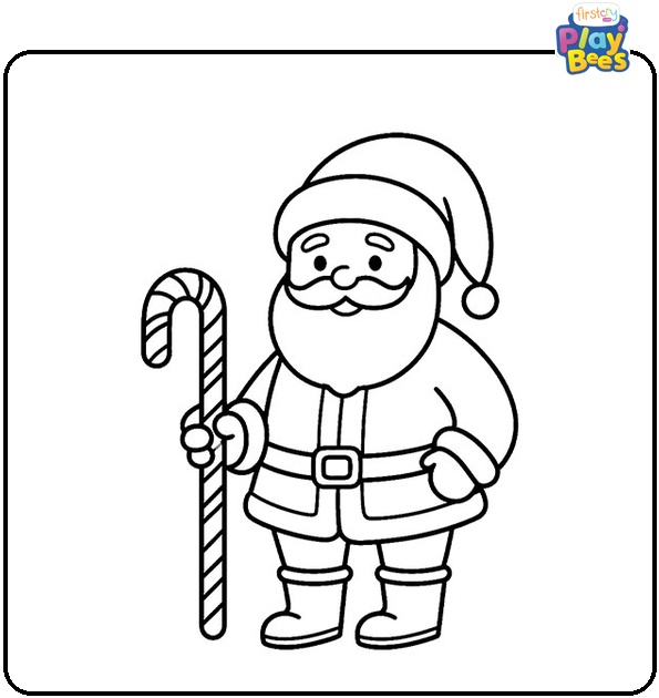 Santa With Candy Cane Coloring Page Santa With Candy Cane Coloring Page