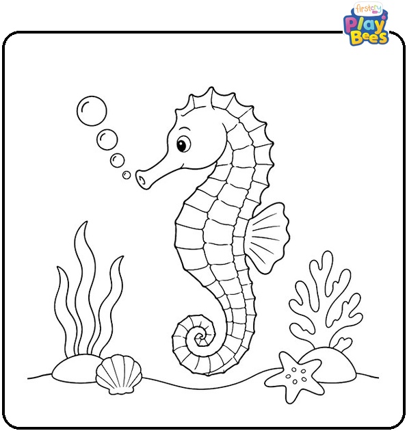 Seahorse Blowing Bubbles Coloring Page