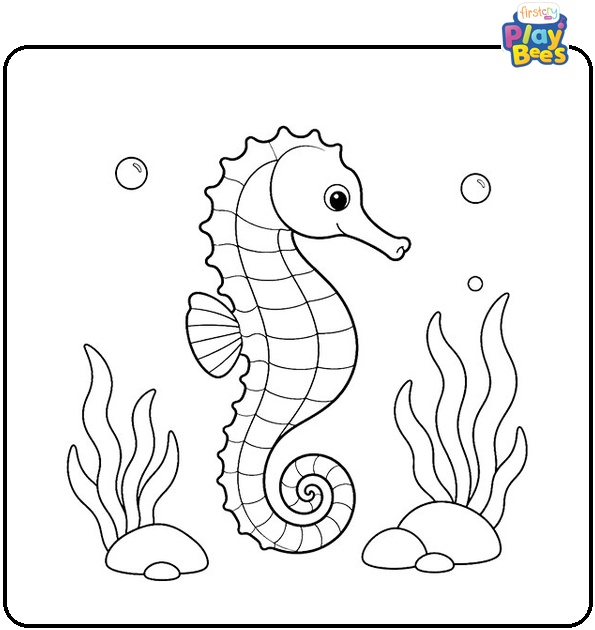 Seahorse in Ocean Coloring Page