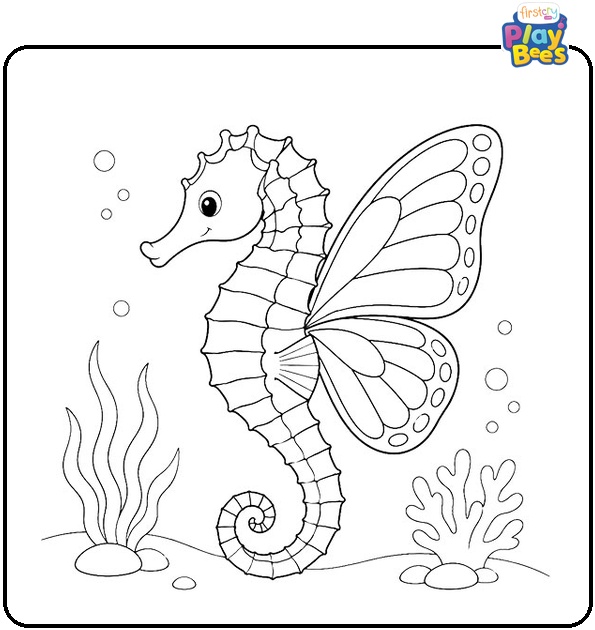 Seahorse with Butterfly Wings Coloring Page