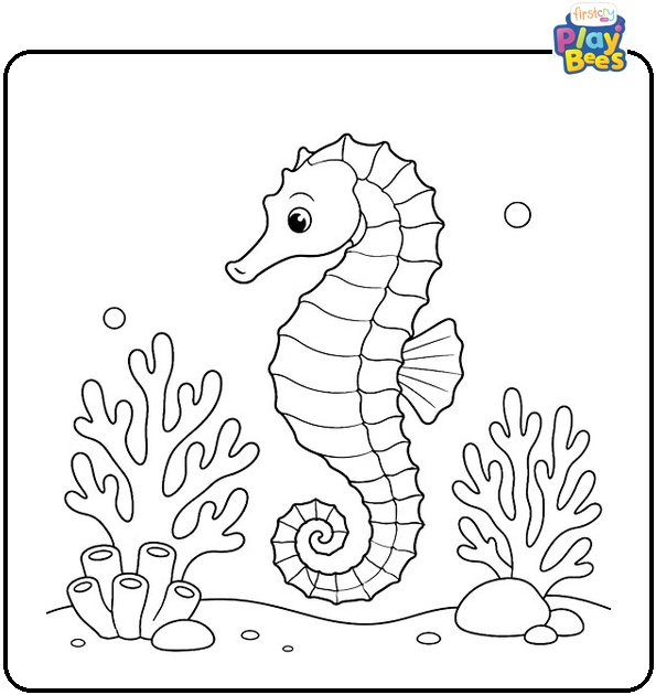 Seahorse with Coral Coloring Page
