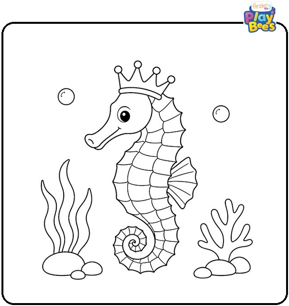 Seahorse with Crown Coloring Page