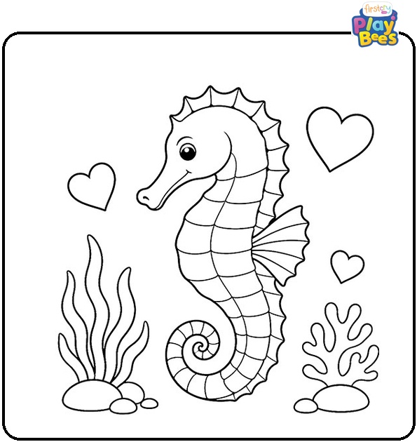 Seahorse with Love Heart Coloring Page