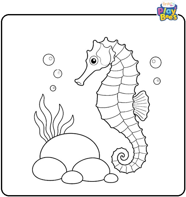 Seahorse with Rocks Coloring Page