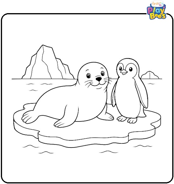 Seal with Penguin Coloring Page