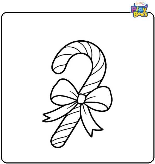 Simple Candy Cane With A Bowknot Coloring Page Simple Candy Cane With A Bowknot Coloring Page