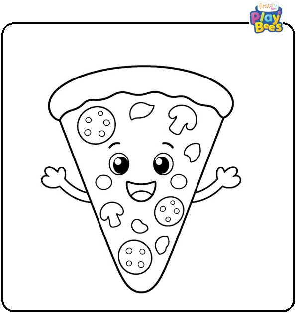 Smiling Pizza Slice Coloring Page