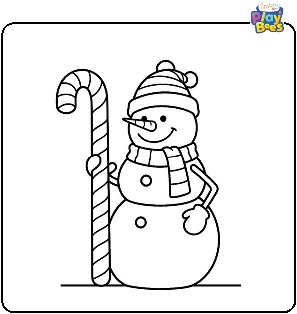 Snowman Holding A Candy Cane Coloring Page Snowman Holding A Candy Cane Coloring Page