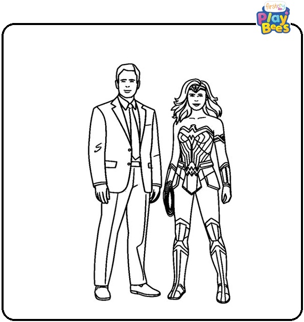 Steve Trevor And Wonder Woman Coloring Page