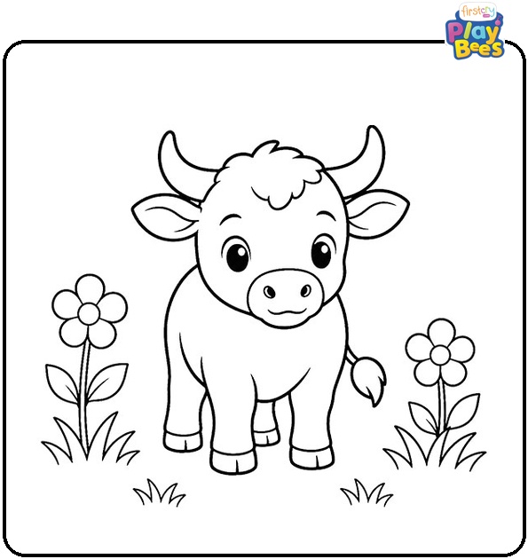Tiny Bull in Garden Coloring Page