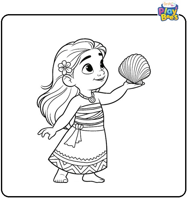 Toddler Moana Found a Seashell Colouring Page Toddler Moana Found a Seashell Colouring Page