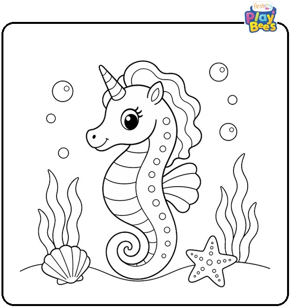 Unicorn Seahorse Coloring Page