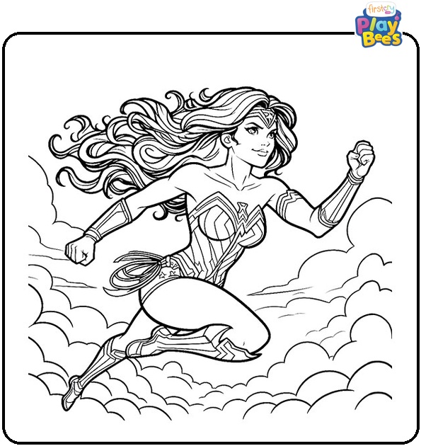 Wonder Woman Flying In Sky Coloring Page