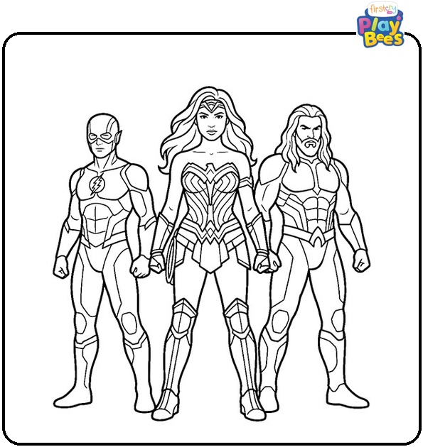 Wonder Woman With Aqua Man and Cyborg Coloring Page