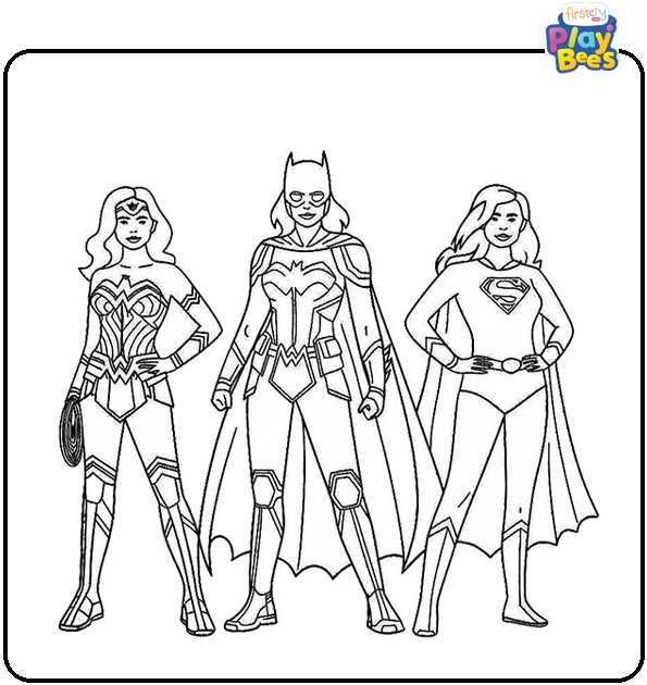Wonder Woman With Batgirl And Superwoman Coloring Page