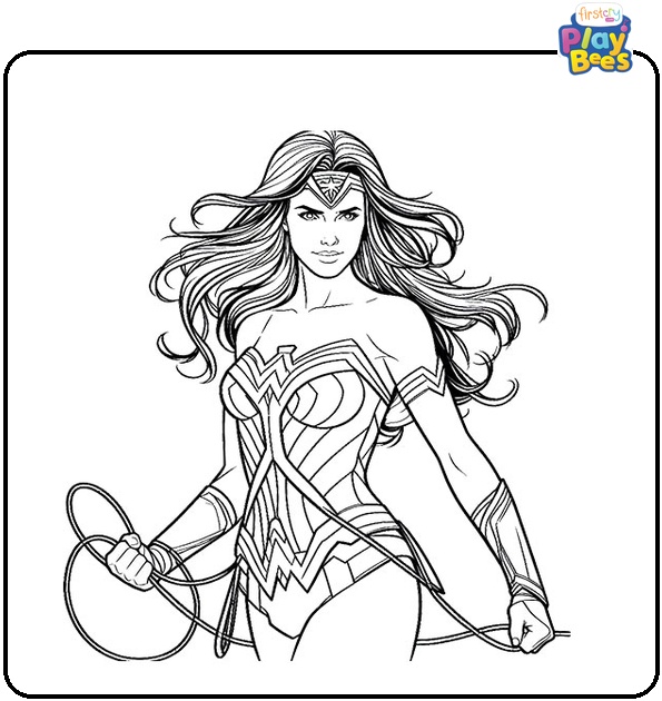 Wonder Woman With Lasso Of Truth Coloring Page