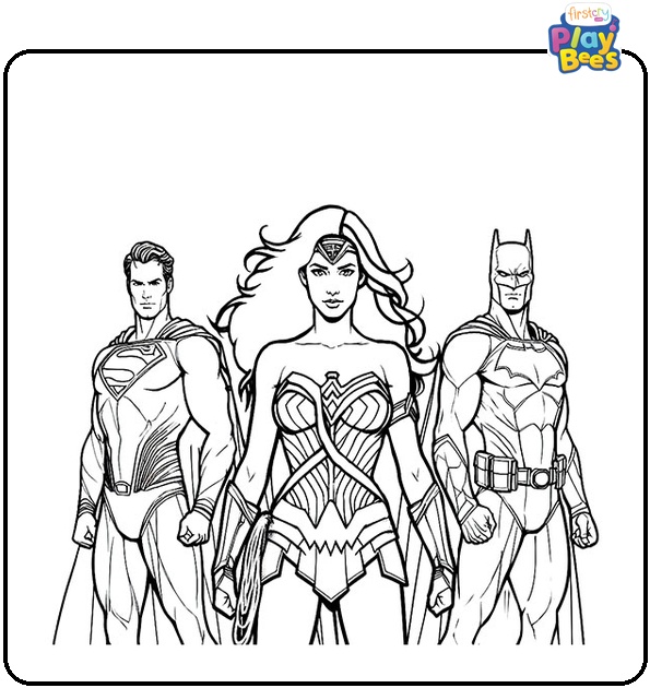 Wonder Woman With Superman And Batman Coloring Page
