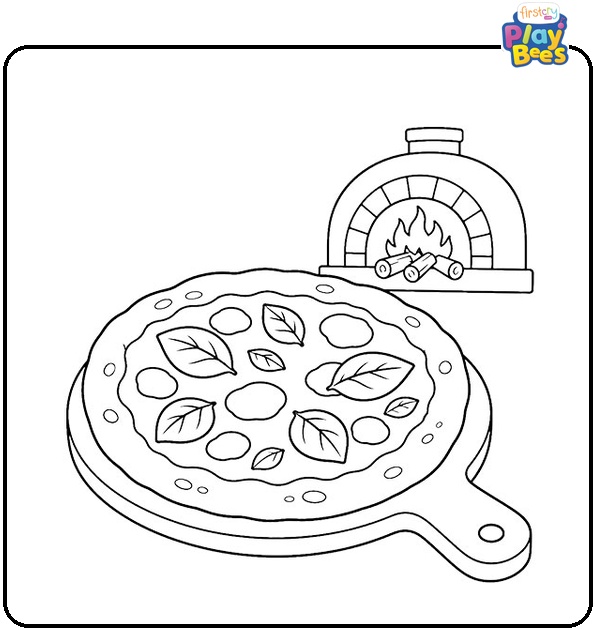 Wood-Fired Pizza with Basil Coloring Page