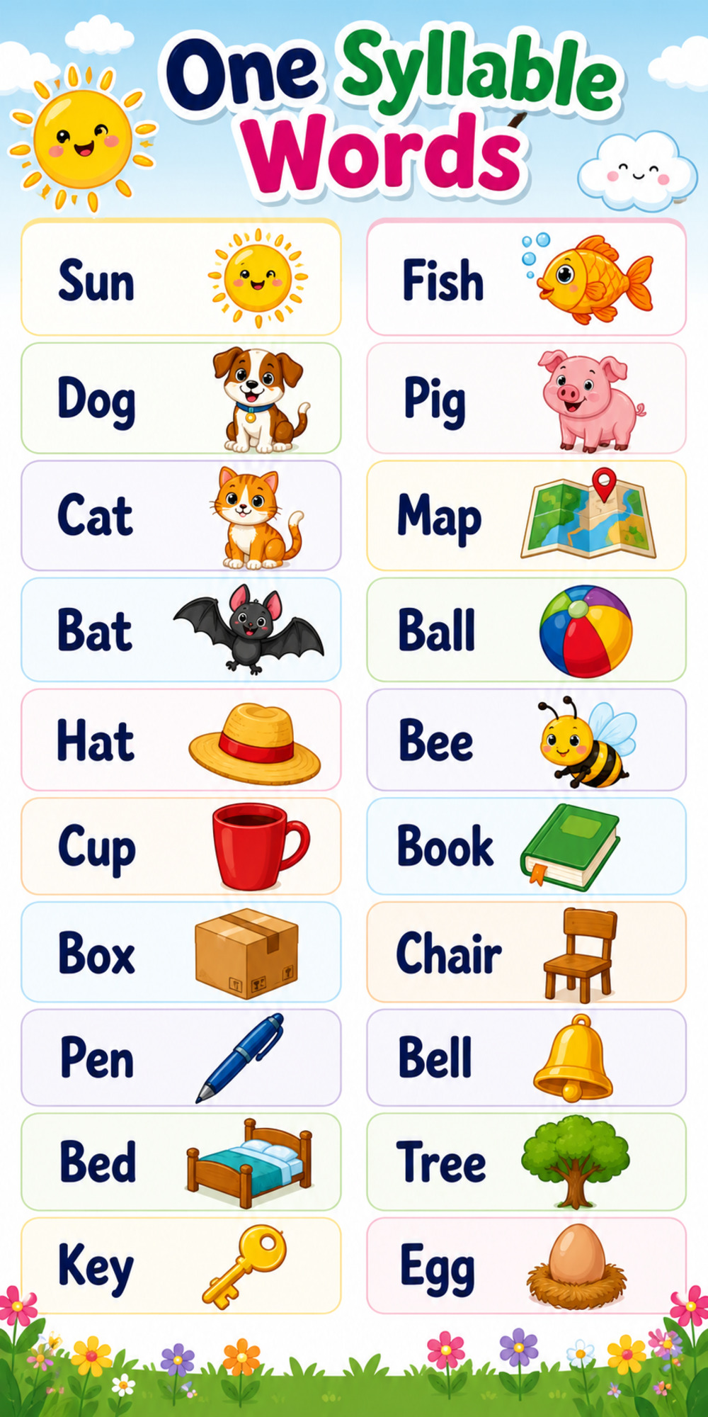 One Syllable Picture Words