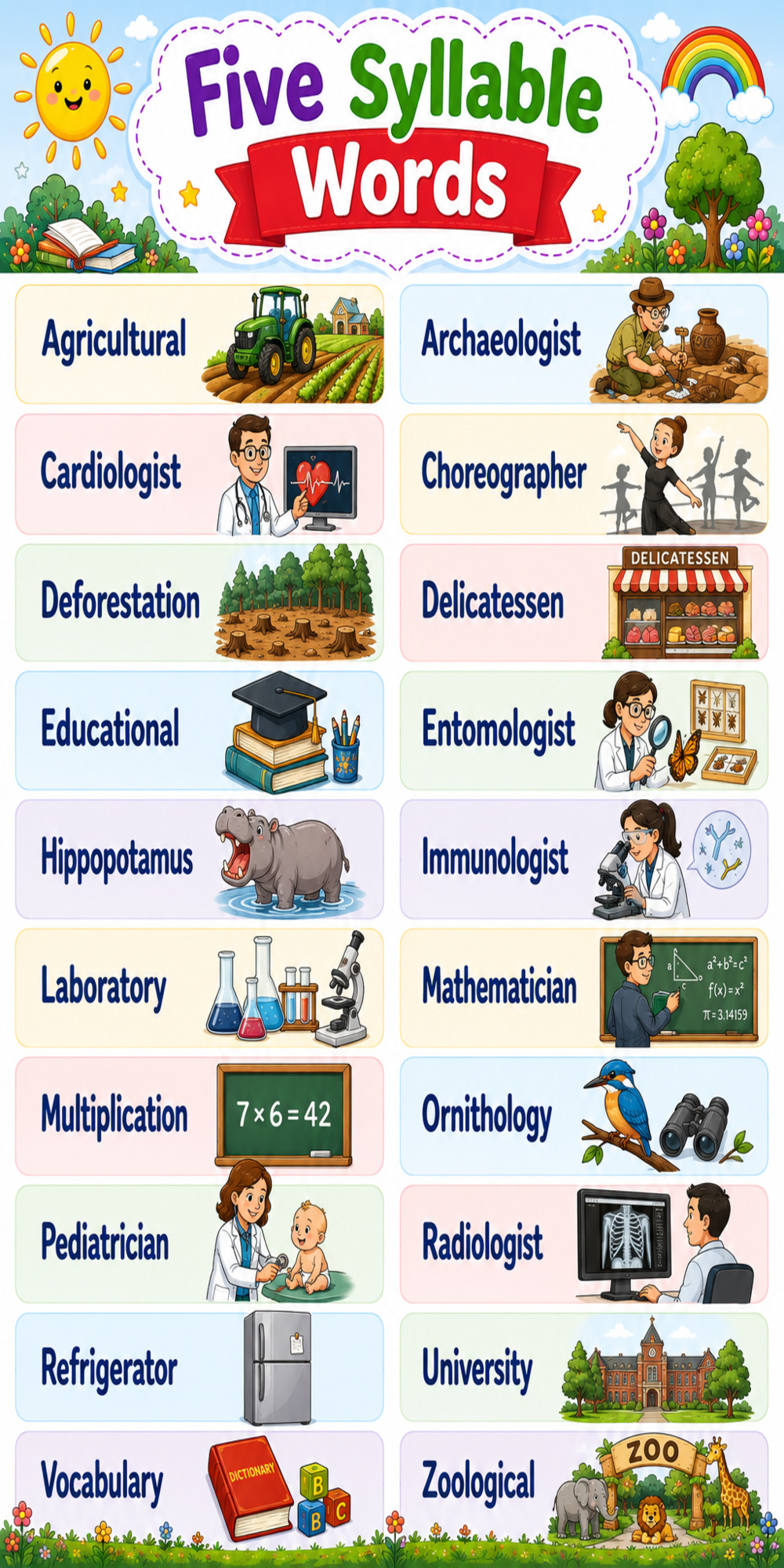 5 Syllable Picture Words 5 Syllable Picture Words
